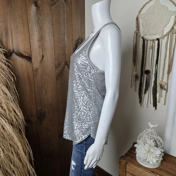 NWT GAP Silver Sequin Scoop Neck Dressy Tank Top - Picture 4 of 12